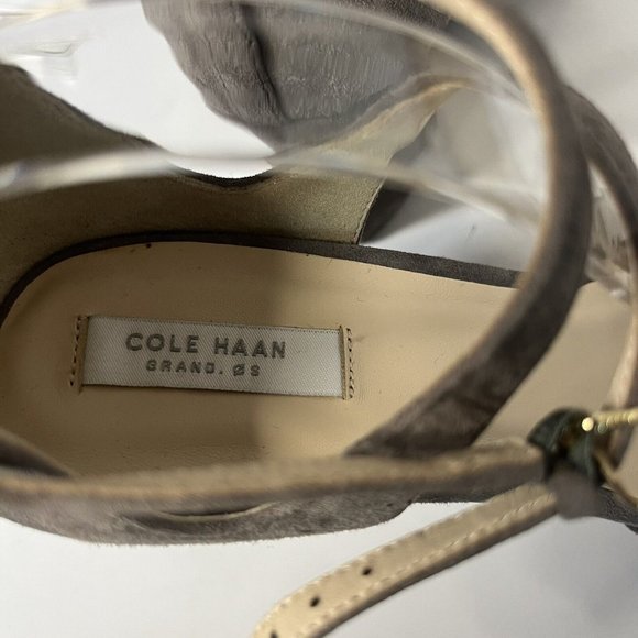 Cole Haan Women's Sz 7.5 B Lacey Suede Walnut Wedge Ankle Strap 3" Heels NWNT - Picture 8 of 12